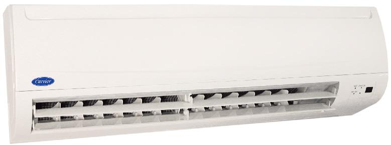 The fan coil is mounted on the wall, near the ceiling.