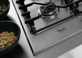 Sheer, flat, easily cleanable surfaces are the basis for grids and pan supports that take a wide variety of pots and pans.
