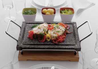 Cooking stone With strong support positioning it firmly on the hob, the cooking stone provides a novel way to create delicious meals with meat, fish and vegetables.
