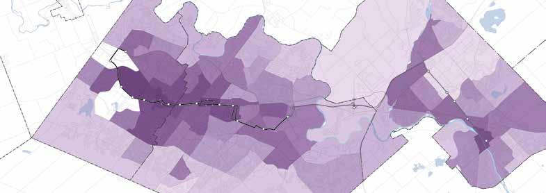 YOUNG / GAUKEL MILL 0% Fewer Take Transit Distribution of commuters that use transit as their primary mode of transportation NORTHFIELD More Cycle 4% Percentage of the Population that Commutes by