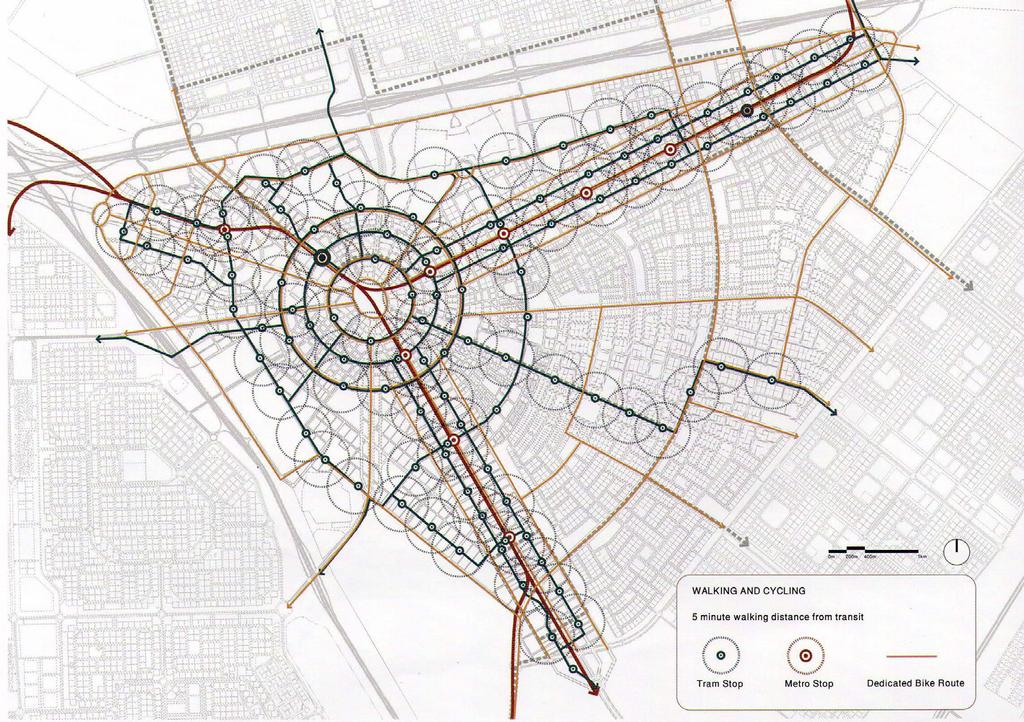 88 Accessibility and Integration Study of Part of the Abu Dhabi 2030 Master Plan by Using Space Syntax Fig. 11 Walking and cycling map of the Capital District.