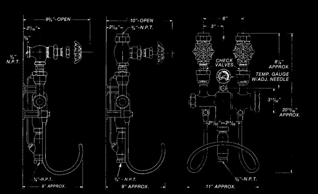 Steam and Cold Water Mixing Units M-5000TG and M-5700TG Wall-Mounted Series Dimensions See pg. 37 Globe Valve for Torque 70-90 FT-LB Torque Note: Front view shown with globe valves.