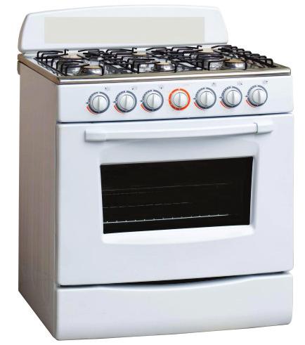 size:585x485x865mm Stainless steel worktop Splash guard 6 Gas burners Gas oven 3 Large 3 small