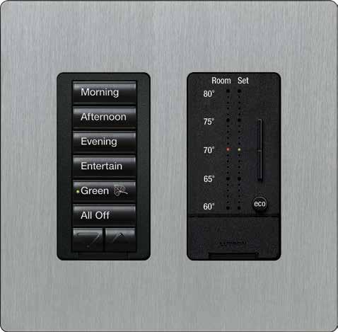 Temperature sensor; seetouch keypad and seetemp wall control in midnight with a stainless steel wallplate
