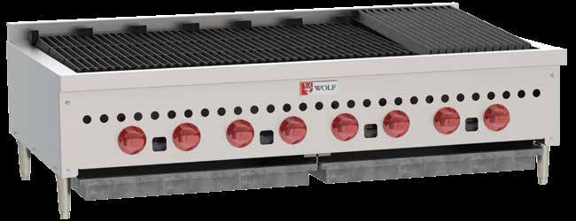 GRIDDLES & CHARBROILERS Low Profile Heavy Duty Gas Charbroilers SCB SERIES Standard Features: Powerful 14,500 BTU/hr burner in each 6" broiler section Heavy duty cast iron burners, radiants and