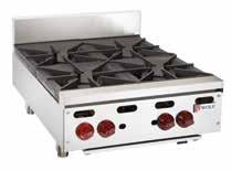 Hot Plates AHP SERIES Standard Features: Cast iron 30,000 BTU/hr* 2-piece lift-off burners offer superior heat distribution for heavy sauté applications 1 protected standing pilot for every 2