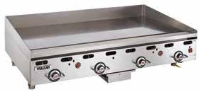27,000 BTUs per 12" section, U-shaped steel burners 1" thick steel plate, 24" deep Embedded mechanical snap-action thermostat provides accurate temperature control from 200 550ºF (+/- 15ºF to set