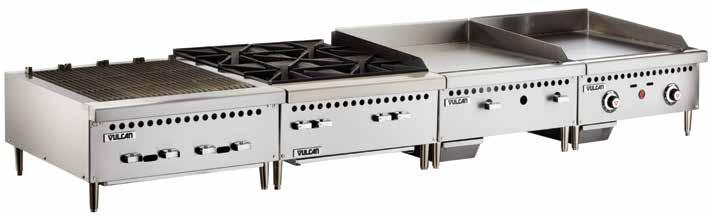 GRIDDLES & CHARBROILERS Counter Restaurant Series Vulcan Countertop Griddles VCRB25 VCRG-T THERMOSTATIC GAS GRIDDLES Standard Features: 1" thick polished steel griddle plate 20½" deep, with 3½"