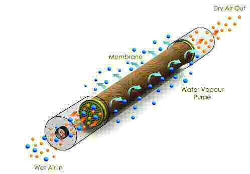 Hollow fibers allow water vapour to pass through the membrane while retaining the compressed air (selective permeability). 2.