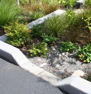 Works well with relatively shallow stormwater facilities that do not have steep side slope conditions Slope the bottom of the concrete curb cut toward the stormwater facility A minimum