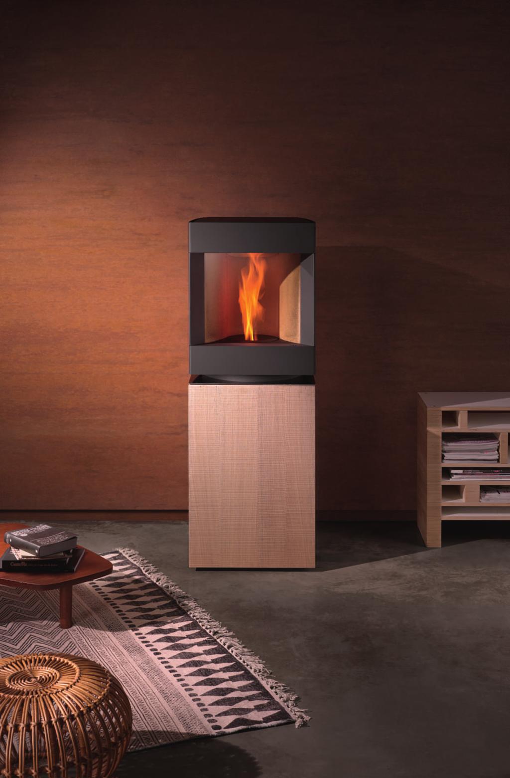 Patented technology for a sculpted flame + Patented technology to shape the flame + Natural convection adjustable between 2,5 and 8 kw +