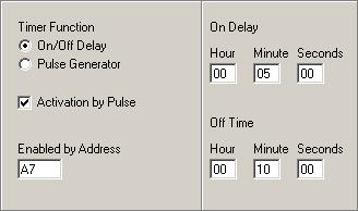 Doepke 5 The Objecs - 5.2 Sandard Objecs 5.2.4 Timer / Pulse Generaor 5.2.4 Timer / Pulse Generaor Funcion: Timer (iming elemen) or pulse generaor Applicaion: Swiching loads wih on- or off-delay or pulsing.