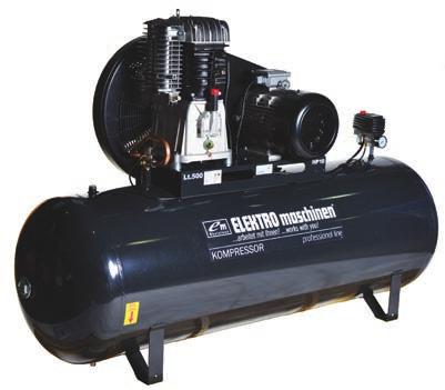 E 1005/11/500 E 1295/14/500 Two cylinder two-stage compressor pump with cast iron cylinders Belt driven Metal belt guard protection Condor switch Inter-level