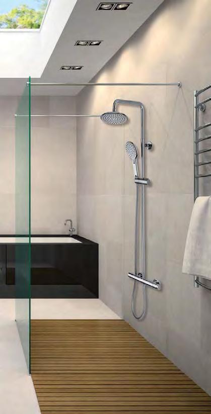 Soffione Elios ABS Ø 200 mm. Doccia Cylindrica/1 e flessibile ottone D.A. cm 150 K-Elios shower column Ø 20 mm with exposed thermostatic mixer with built-in diverter.