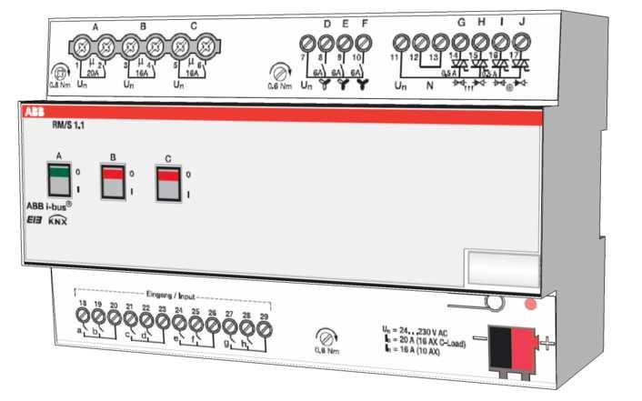 Room Master Basic - Inputs/Outputs Switching outputs Fan Valves Overview Number Inputs Binary by contact scanning 8 Outputs Switching contact 16 A C-load 1 Switching contact 10 A (10 AX) 2 Switching