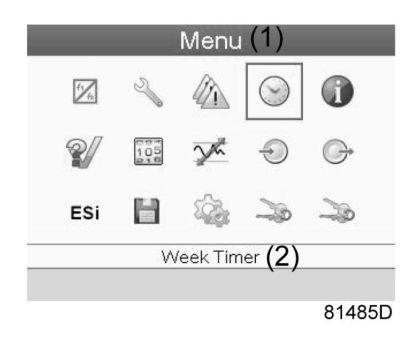Menu icon, Week timer Function To program time-based start/stop commands for the compressor To program time-based change-over commands for the net pressure band Four different week schemes can be