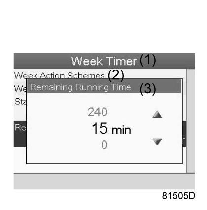 (1) Week Timer (2) Week Action Schemes (3) Week Cycle (4) Status (5) Remaining Running Time This timer is used when the week timer is set and for certain reasons the compressor must continue working,