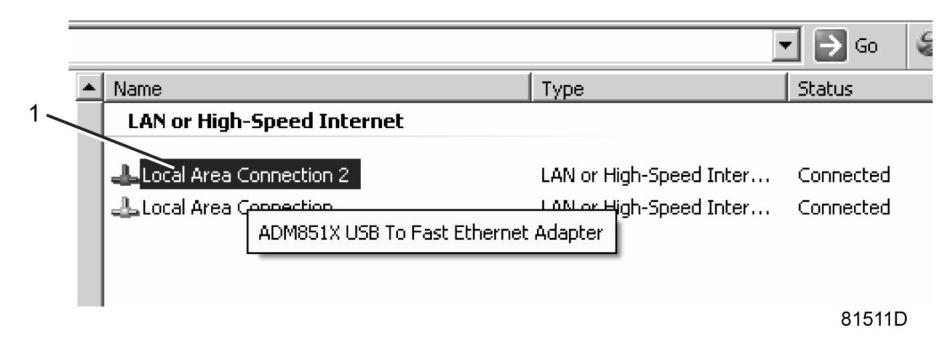 Click with the right button and select properties (1). Use the check box Internet Protocol (TCP/IP) (1) (see picture).