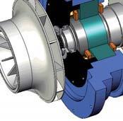 Sensors s at each magnetic bearing provide rea-time feedback to the