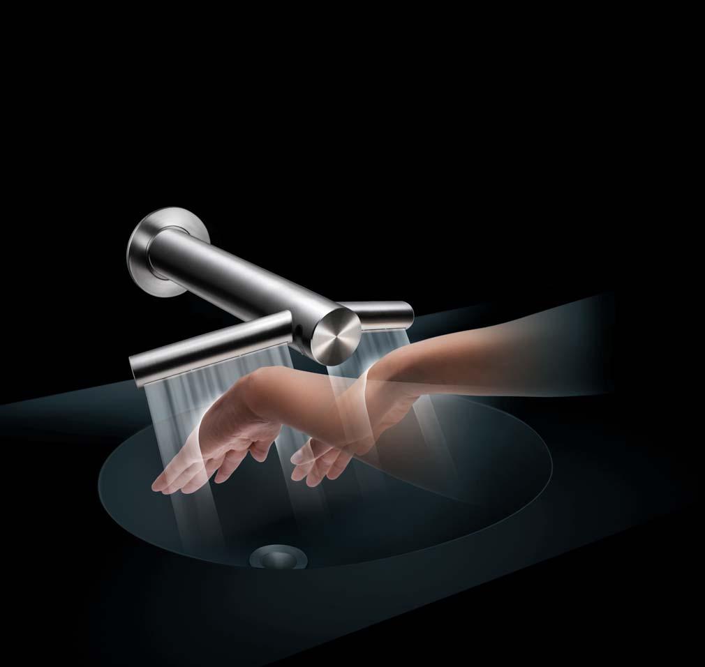 33 34 Airblade hand drying technology in a tap. Wash and dry hands at the sink.