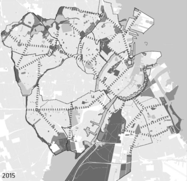 Fig. 2. Green network in Copenhagen plans for 2015 [Pocket parks, trees and other green stuff, 2008].
