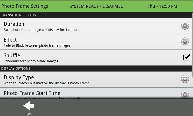 When you open the Photo Frame app, you will see thumbnails of the images saved in the panel, as well as buttons to
