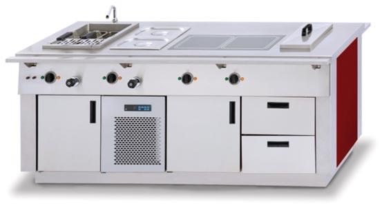 Pasta Cooking PASTA STATION ELECTRIC RANGE A complete unit for the passion of cooking pasta, equipped with a Bain Marie,Topping Well and Refrigerated Base enabling the cooking of a wider selection of