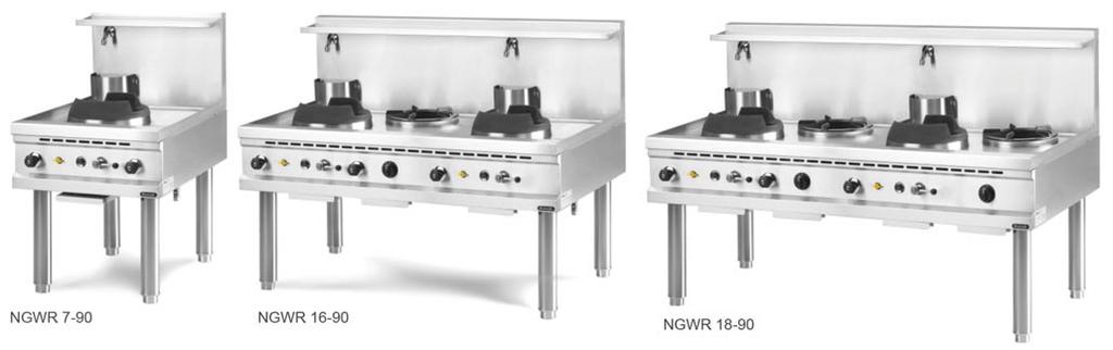 Asian Line PROFESSIONAL GAS WOK RANGE NGWR 7-90 NGWR 16-90 NGWR 18-90 PROFESSIONAL GAS WOK RANGE NGWR 7-90 NGWR 9-90 NGWR 16-90 NGWR 18-90 BURNER POWER AND TYPE DIMENSION (W x D x H) mm PIPE DIAMETER