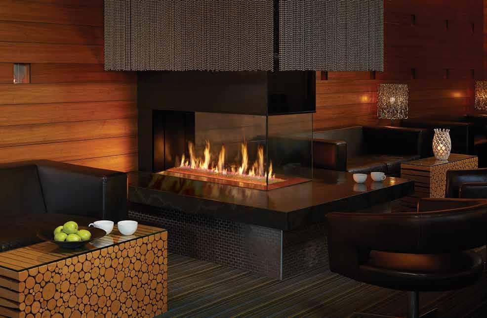 ier The unique architectural design of this fireplace serves as a beautiful focal point that can be used to divide a large living space or integrate two smaller spaces.