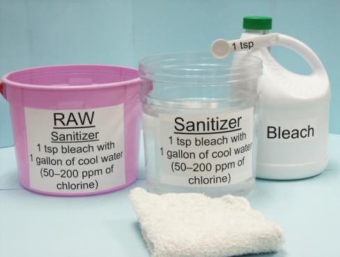 Wet cloths must be stored in chemical sani9zer at