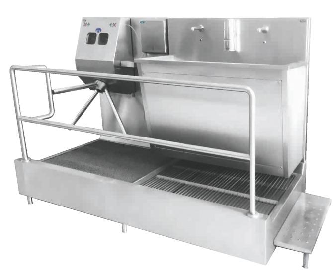 disinfection. The system grants access after hand disinfection has been accomplished. Stainless Steel 304 grade. Single unit suitable for 20-30 people/shift.