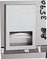 Dispenses 200 C-fold or 275 multifold towels. Door has knob-latch. Hemmed towel tray opening. Unit 10 ¾" W, 7 1 8" H, 4" D.