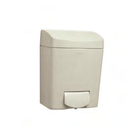 Accepts foam soap cartridges or bulk-fill soaps. Push activated with less than 5 lbs of force. Capacity: 17-fl oz. Concealed wall fastening. Hinged housing with key lock and soap refill window.