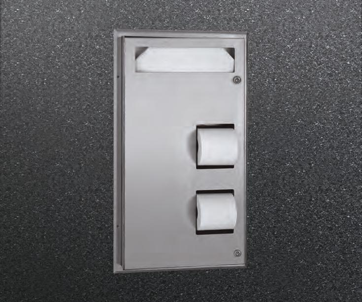 Toilet Compartment Accessories B-347 Two-Sided, multi-function model serves adjacent compartments, mounted through the center panel.
