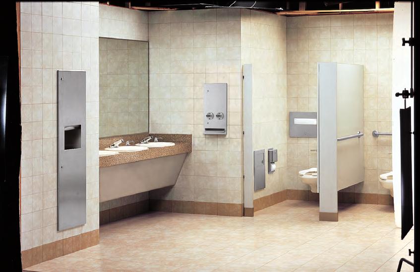 properties. Designed for accessory and plumbing integration throughout the restroom.