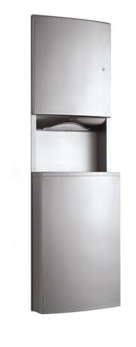 stainless steel. Flush tumbler lock. Dispenses 600 C fold or 800 multifold towels. Removable front panel for easy cleaning.