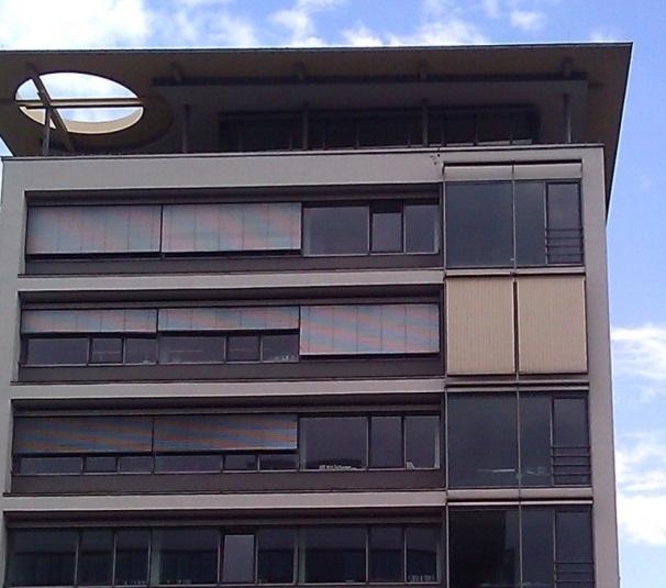 If the blind is full height it can block the air path through high level openable windows. Image: Butterfield Innovation Centre in Luton. The blinds have guide wires.