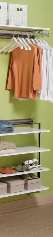 Long Hang Set Two spacious shelves adjust to keep closets functional and well organized.
