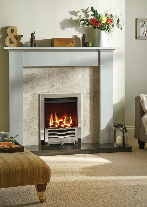 2 Logic HE Conventional flue fire with Coal-effect fuel bed, shown with Polished Chrome-effect