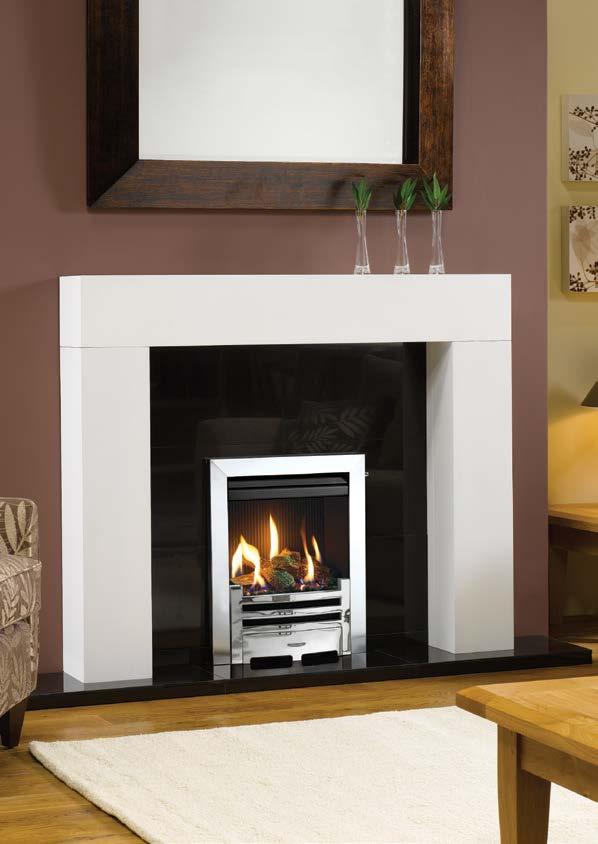 22 Logic HE Conventional flue fire with Log-effect fuel bed, shown with Arts front in Polished Chrome-effect