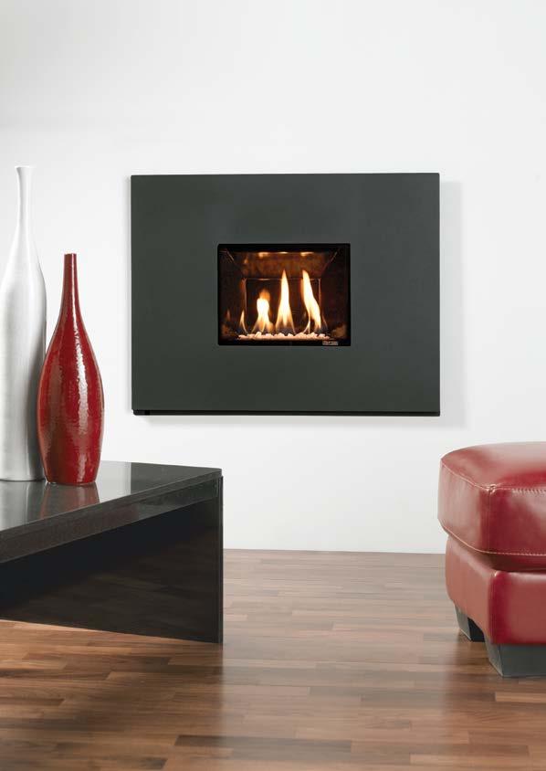 26 Logic HE Balanced flue fire with White Stone fuel bed, shown with Steel Complete Front in