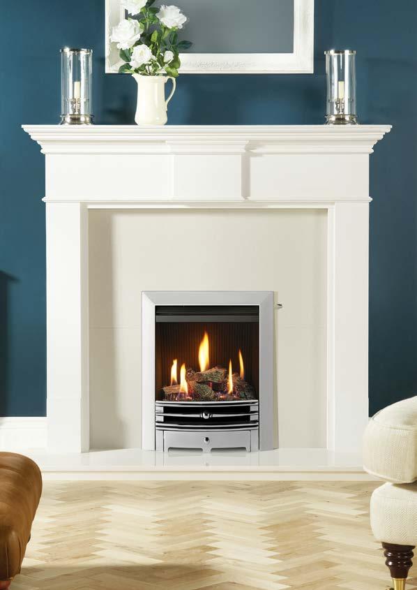 Logic HE Conventional flue fire with Log-effect fuel bed and Chartwell front in Polished Chrome-effect