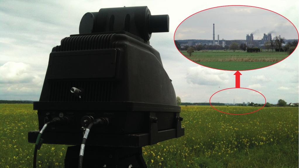 Detection of industrial emissions from long distances and cloud visualisation For long-distance detection the RAPIDplus, was set up outside an area of an industrial facility, more than 5 km away from