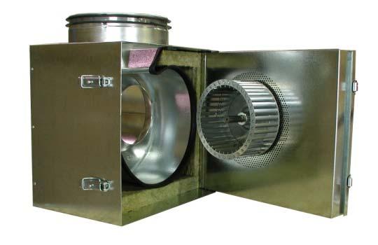 Insulated housing in galvanized steel Hinged fan housing easily opens to provide easy access to duct and impeller