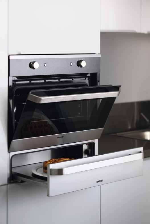 Beko warming drawers can pre-warm up to six service plates at a time. The drawer is strong enough to carry a load of up to 25 kg.
