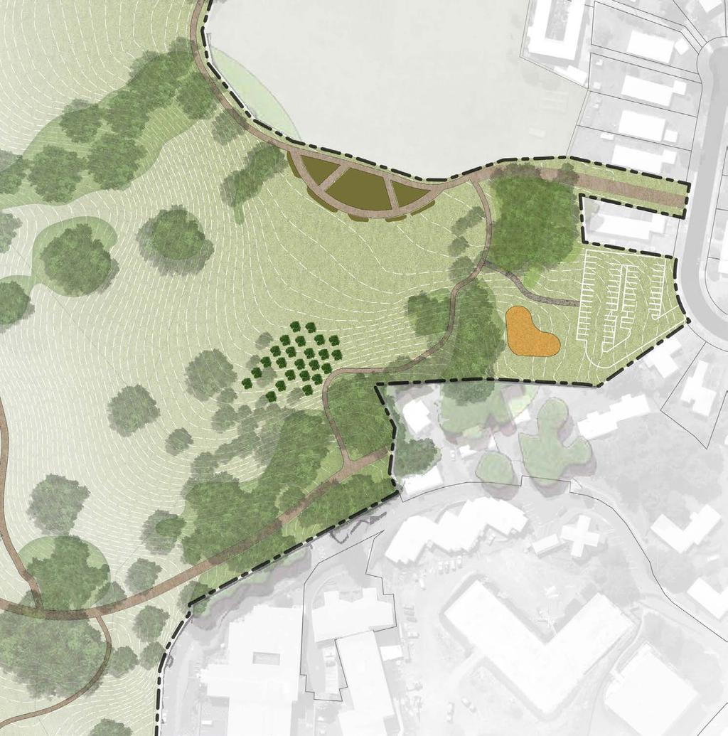 2.5 Playground Location - Option d PROS: CONS: KORMA ROAD Close to proposed car park and pathway Near existing trees, allowing for some shading of the playground Connects to existing walkway Slightly