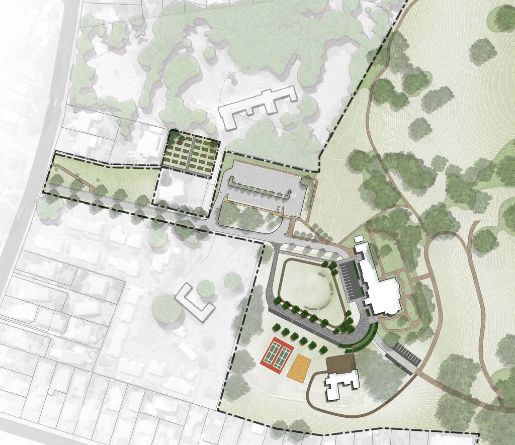 KEY: B a Existing carpark/circulation Proposed carpark/circulation Existing paths Proposed path Existing planting Existing trees Proposed trees Options for semi-permanent pavilion location Options