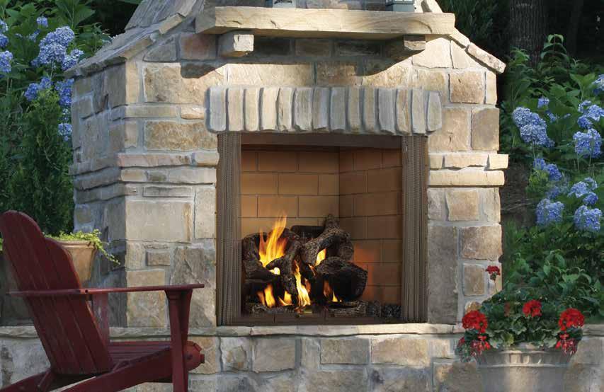WOOD FIREPLES WOOD FIREPLES astlewood shown with standard stainless steel mesh, traditional molded brick interior and outdoor Fireside Grand Oak gas log set