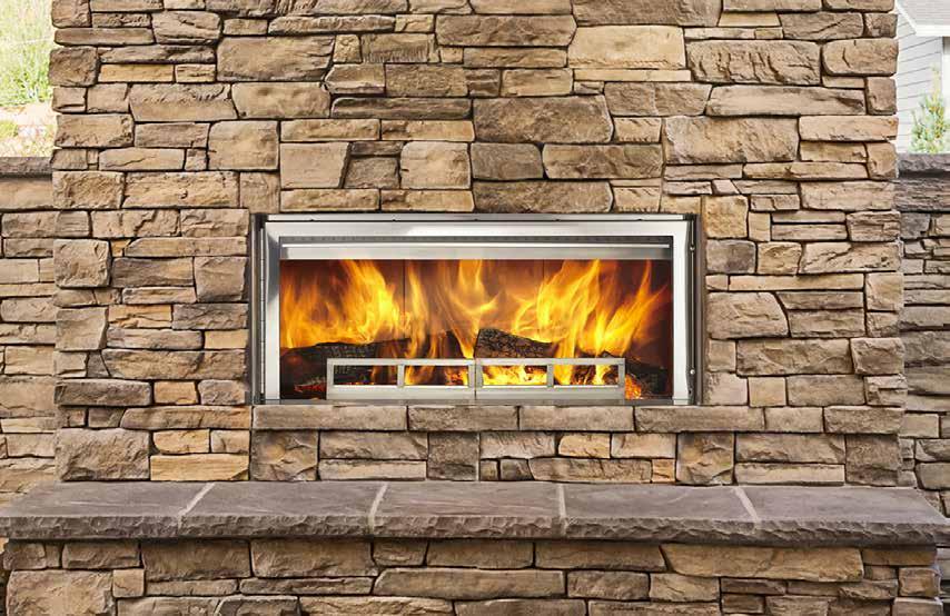 WOOD FIREPLES Longmire shown with stainless steel front and closed glass door LONGMIRE OUTDOOR LINER WOOD FIREPLE The Longmire offers fireplace sights, sounds and smells you love in a linear shape.