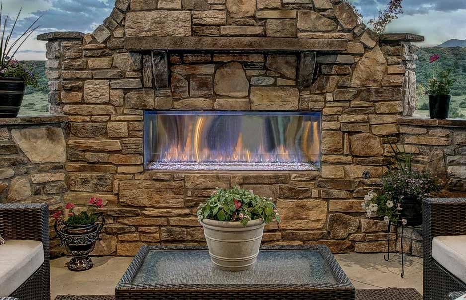 GS FIREPLES Lanai shown with clean face trim and white LED lighting LNI OUTDOOR GS FIREPLE Light up your landscape. The Lanai linear gas fireplace offers contemporary style.